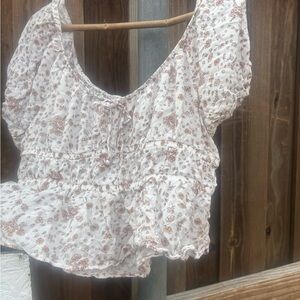 No Boundaries White and Brown Floral Blouse